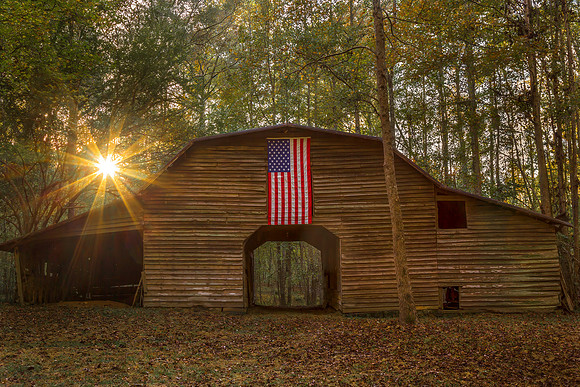 "Sunstars and Stripes on Rustic on Barn" Americana at its best!